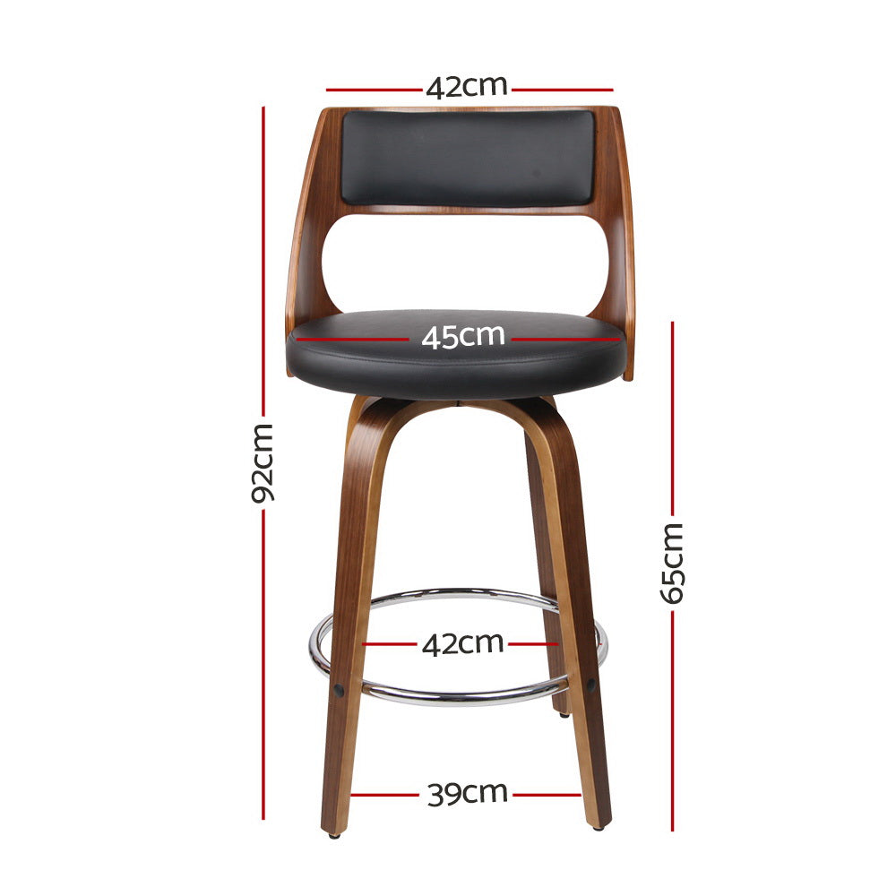 Artiss 2x Bar Stools Swivel Leather Chair 65cm BA-TW-8569-BKX2-AB