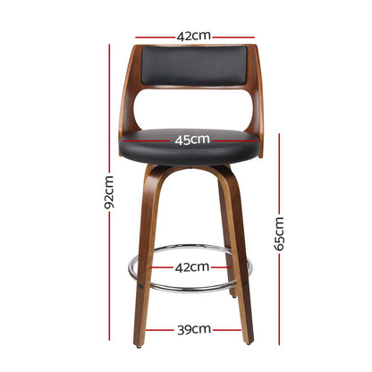 Artiss 2x Bar Stools Swivel Leather Chair 65cm BA-TW-8569-BKX2-AB