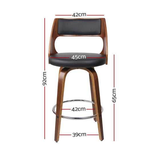 Artiss 2x Bar Stools Swivel Leather Chair 65cm BA-TW-8569-BKX2-AB