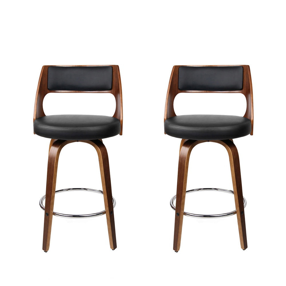 Artiss 2x Bar Stools Swivel Leather Chair 65cm BA-TW-8569-BKX2-AB