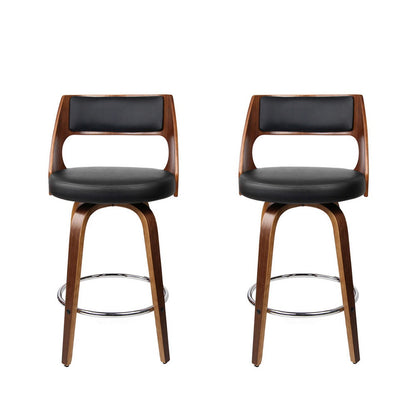 Artiss 2x Bar Stools Swivel Leather Chair 65cm BA-TW-8569-BKX2-AB