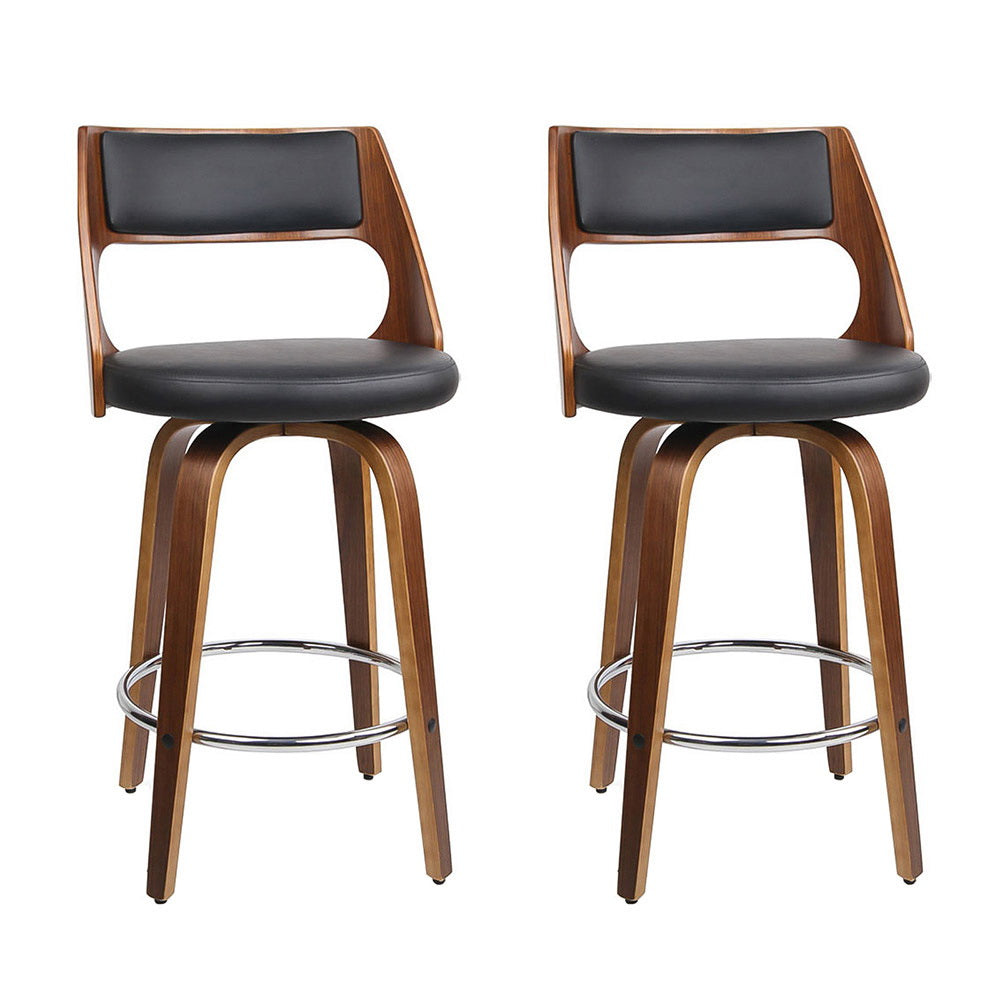 Artiss 2x Bar Stools Swivel Leather Chair 65cm BA-TW-8569-BKX2-AB