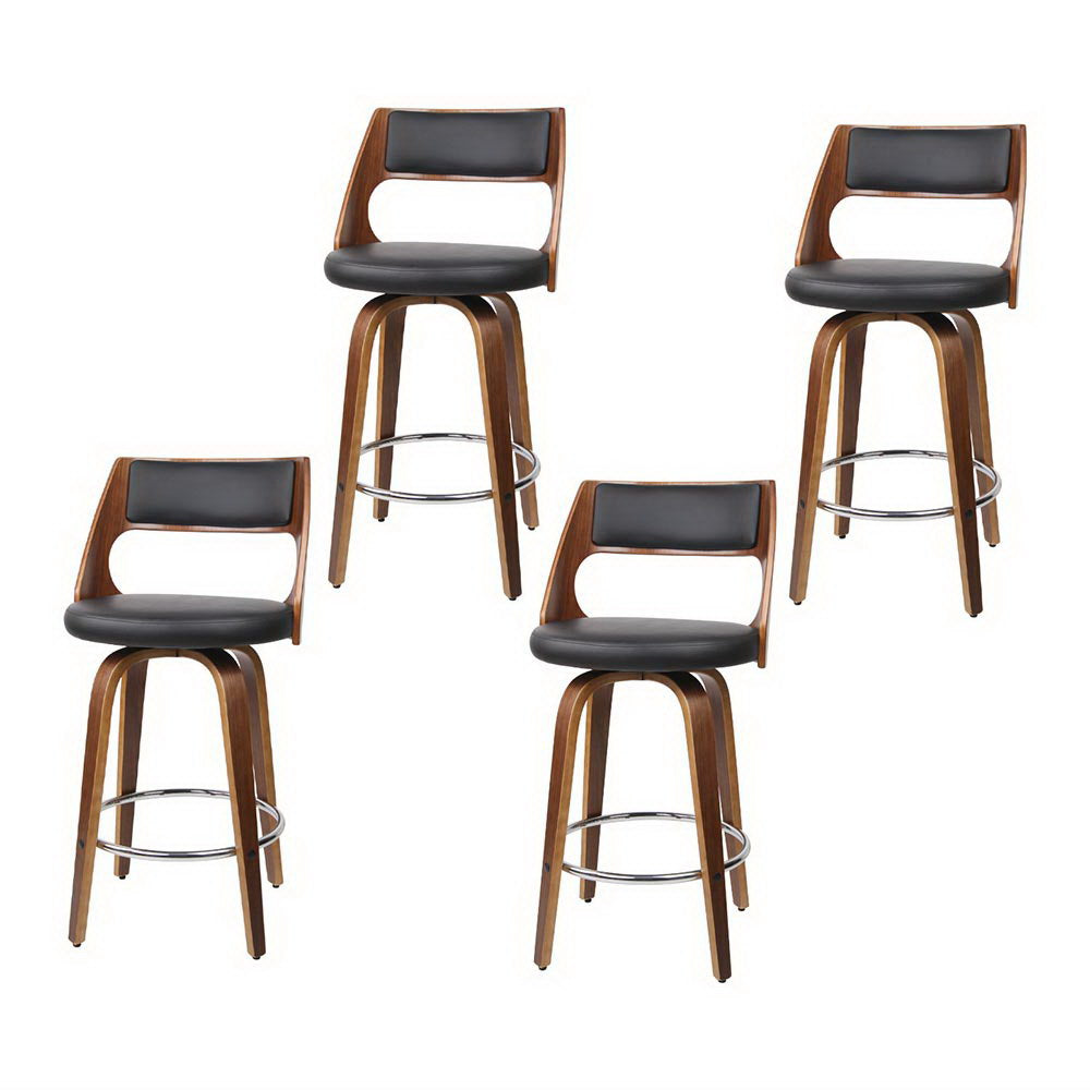 Artiss 4x Bar Stools Swivel Leather Chair 65cm BA-TW-8569-BKX4-AB