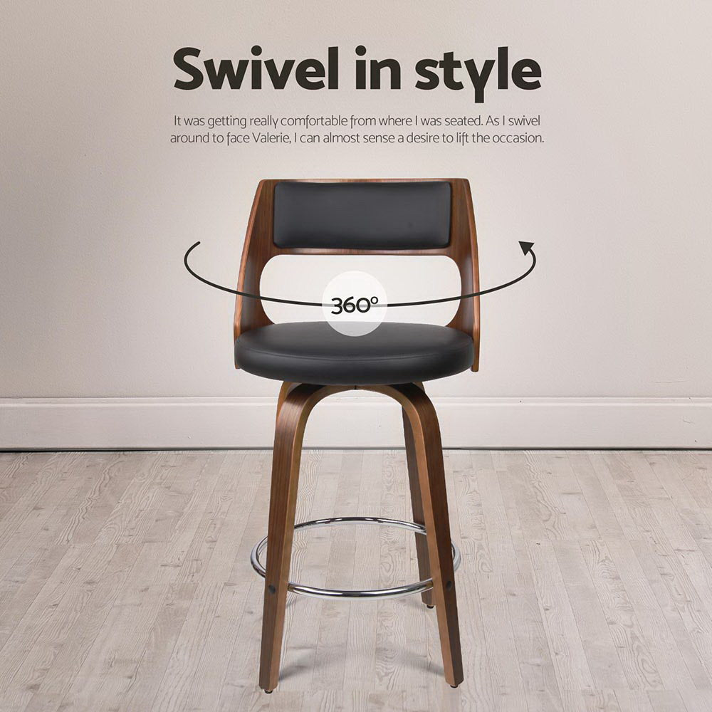 Artiss 4x Bar Stools Swivel Leather Chair 65cm BA-TW-8569-BKX4-AB