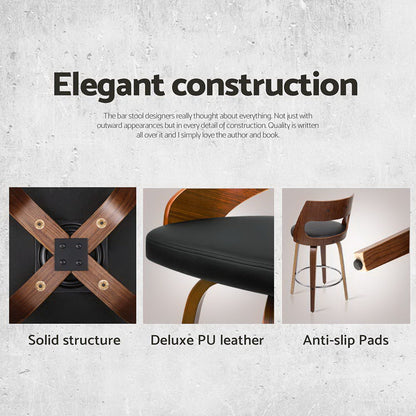 Artiss 4x Bar Stools Swivel Leather Chair 65cm BA-TW-8569-BKX4-AB