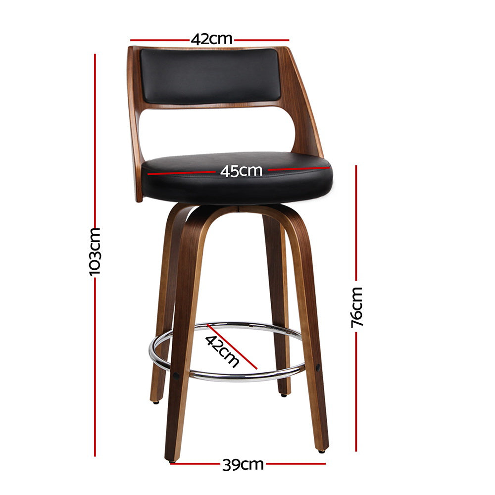 Artiss 2x Bar Stools Swivel Leather Chair 76cm BA-TW-8569-H76-BKX2-AB