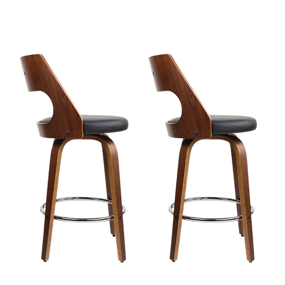 Artiss 2x Bar Stools Swivel Leather Chair 76cm BA-TW-8569-H76-BKX2-AB