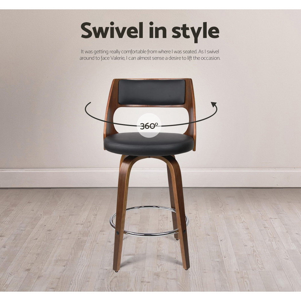 Artiss 2x Bar Stools Swivel Leather Chair 76cm BA-TW-8569-H76-BKX2-AB