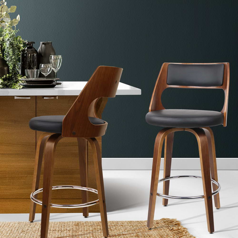 Artiss 2x Bar Stools Swivel Leather Chair 76cm BA-TW-8569-H76-BKX2-AB