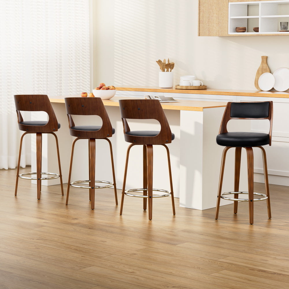Artiss 4x Bar Stools Swivel Leather Chair 76cm BA-TW-8569-H76-BKX4-AB
