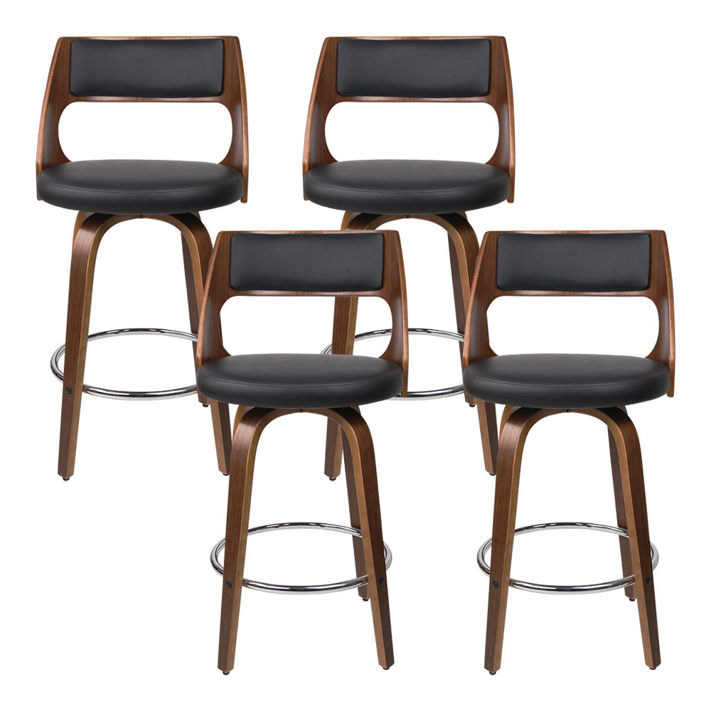 Artiss 4x Bar Stools Swivel Leather Chair 76cm BA-TW-8569-H76-BKX4-AB