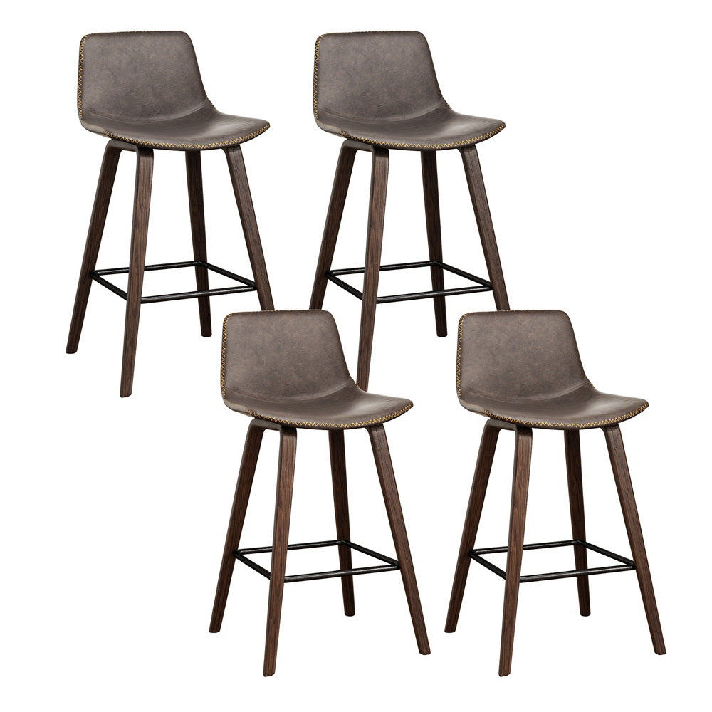 Artiss 4x Bar Stools Vintage Leather Wooden BA-TW-8701-BZX4