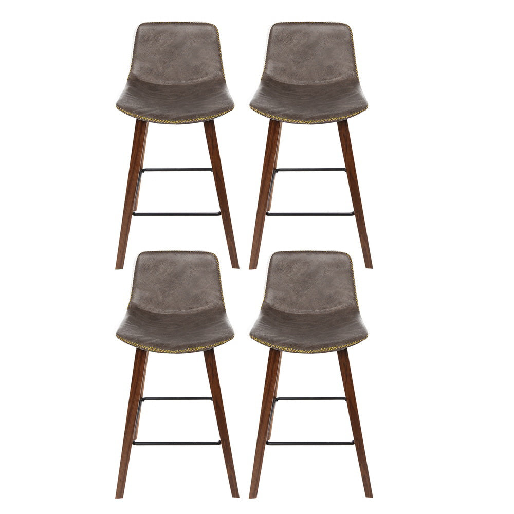 Artiss 4x Bar Stools Vintage Leather Wooden BA-TW-8701-BZX4