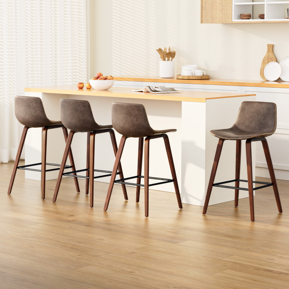 Artiss 4x Bar Stools Vintage Leather Wooden BA-TW-8701-BZX4