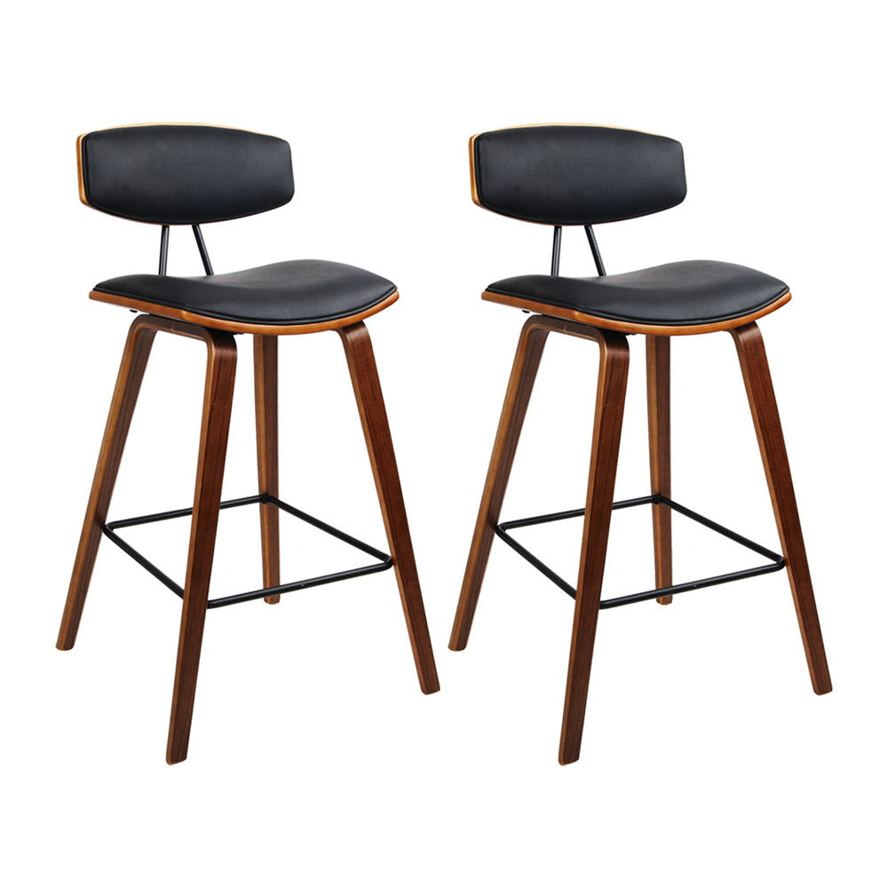 Artiss 2x Bar Stools Leather Padded w/Backrest BA-TW-8782-BKX2