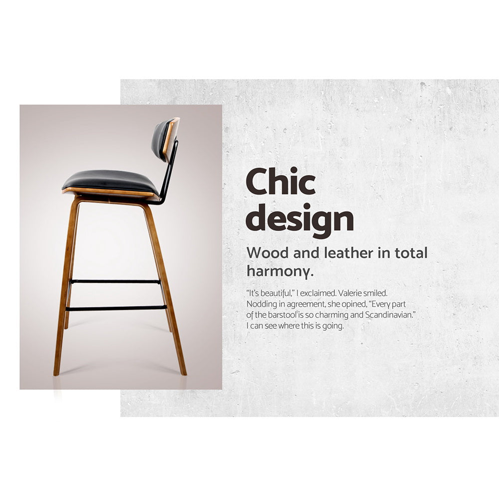 Artiss 2x Bar Stools Leather Padded w/Backrest BA-TW-8782-BKX2