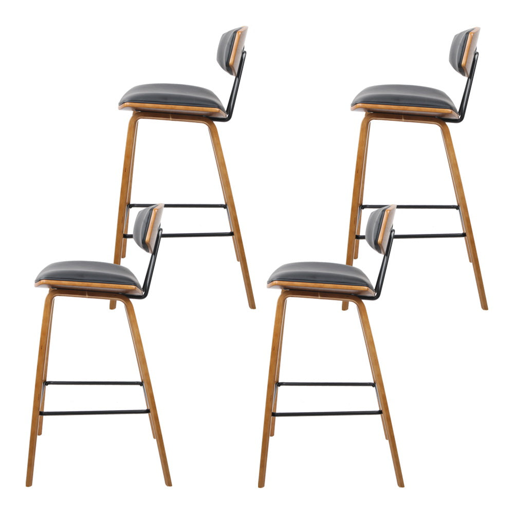 Artiss 4x Bar Stools Leather Padded w/Backrest BA-TW-8782-BKX4