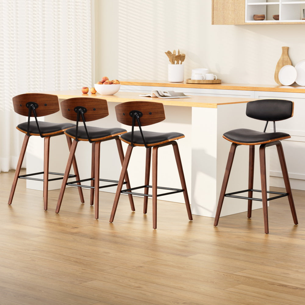 Artiss 4x Bar Stools Leather Padded w/Backrest BA-TW-8782-BKX4