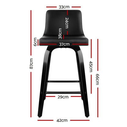 Artiss Bar Stools Kitchen Leather Barstools Swivel Wooden Chairs X2 BA-TW-8836-BKX2-AB