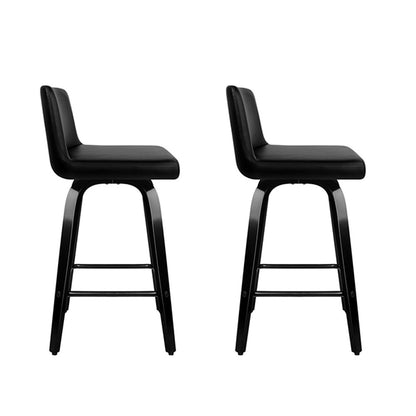 Artiss Bar Stools Kitchen Leather Barstools Swivel Wooden Chairs X2 BA-TW-8836-BKX2-AB