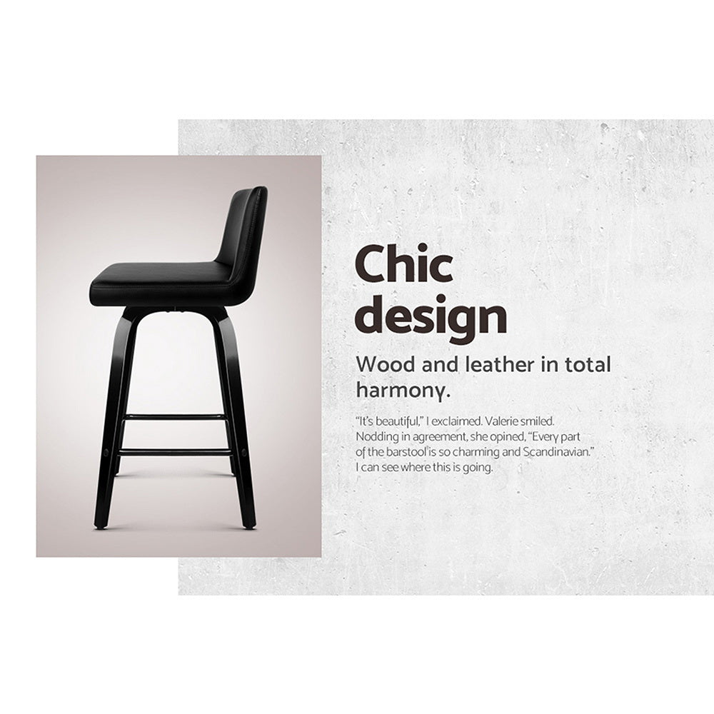 Artiss Bar Stools Kitchen Leather Barstools Swivel Wooden Chairs X2 BA-TW-8836-BKX2-AB
