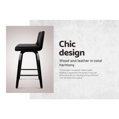 Artiss Bar Stools Kitchen Leather Barstools Swivel Wooden Chairs X2 BA-TW-8836-BKX2-AB