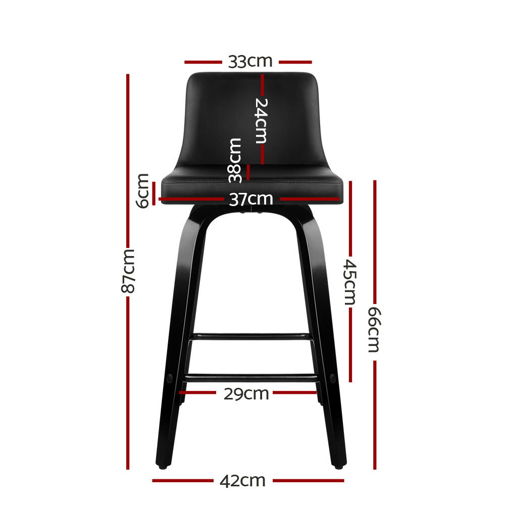 Artiss Bar Stools Kitchen Leather Barstools Swivel Wooden Chairs X4 BA-TW-8836-BKX4-AB