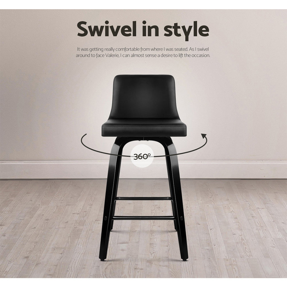 Artiss Bar Stools Kitchen Leather Barstools Swivel Wooden Chairs X4 BA-TW-8836-BKX4-AB