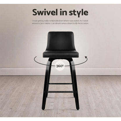 Artiss Bar Stools Kitchen Leather Barstools Swivel Wooden Chairs X4 BA-TW-8836-BKX4-AB