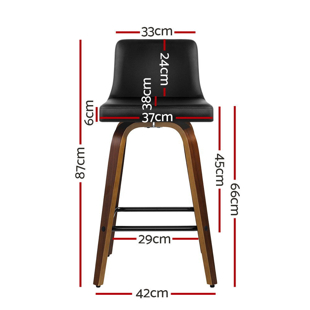 Artiss 2x Bar Stools Swivel Leather Padded Wooden BA-TW-8836-WALX2-AB