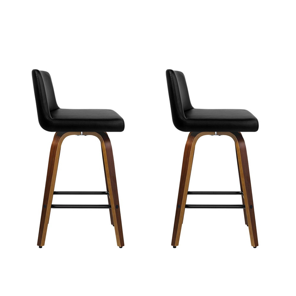 Artiss 2x Bar Stools Swivel Leather Padded Wooden BA-TW-8836-WALX2-AB