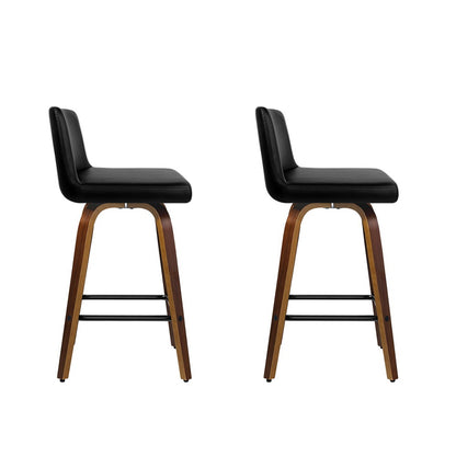 Artiss 2x Bar Stools Swivel Leather Padded Wooden BA-TW-8836-WALX2-AB