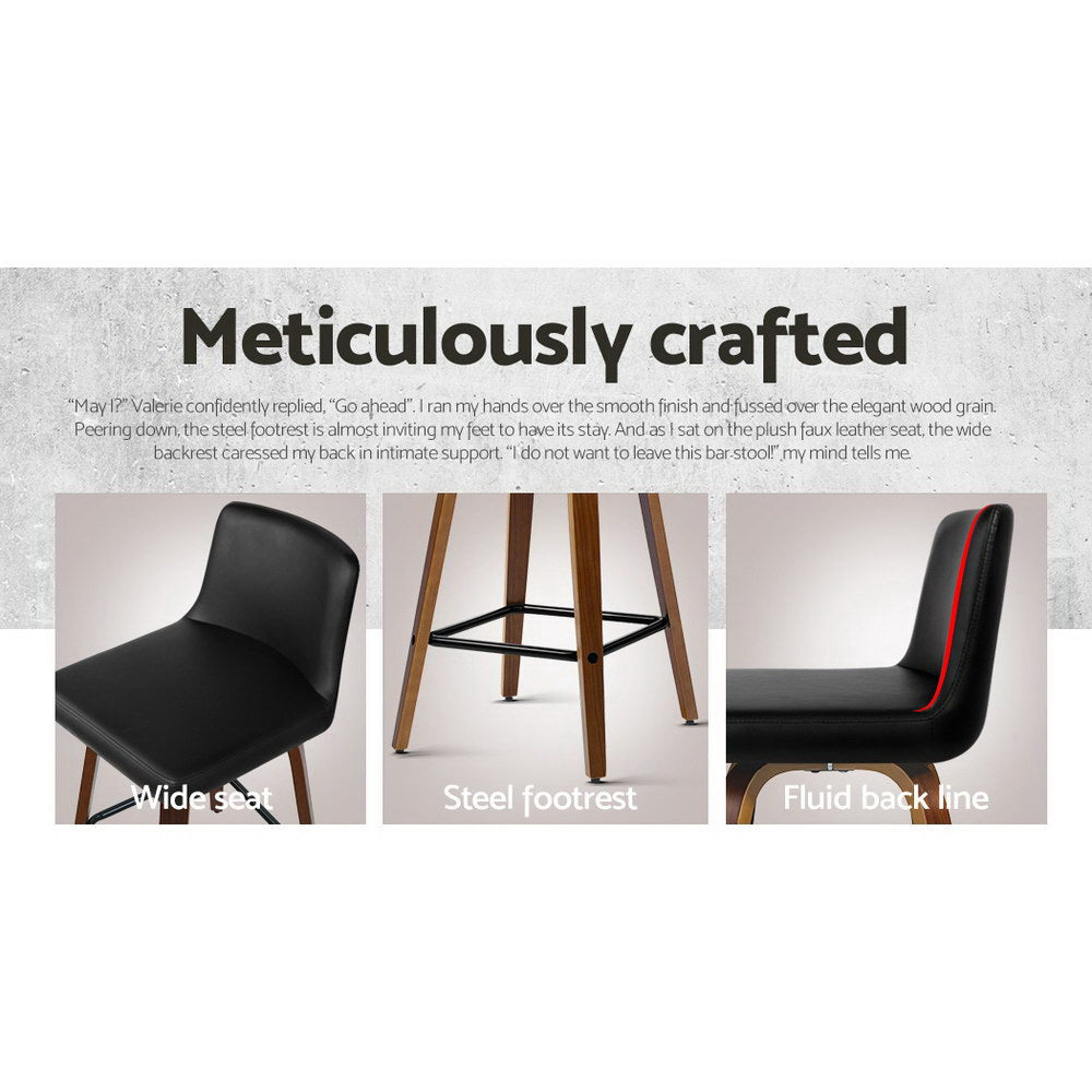 Artiss 2x Bar Stools Swivel Leather Padded Wooden BA-TW-8836-WALX2-AB