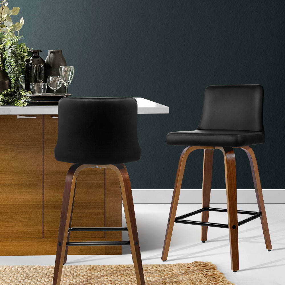 Artiss 2x Bar Stools Swivel Leather Padded Wooden BA-TW-8836-WALX2-AB