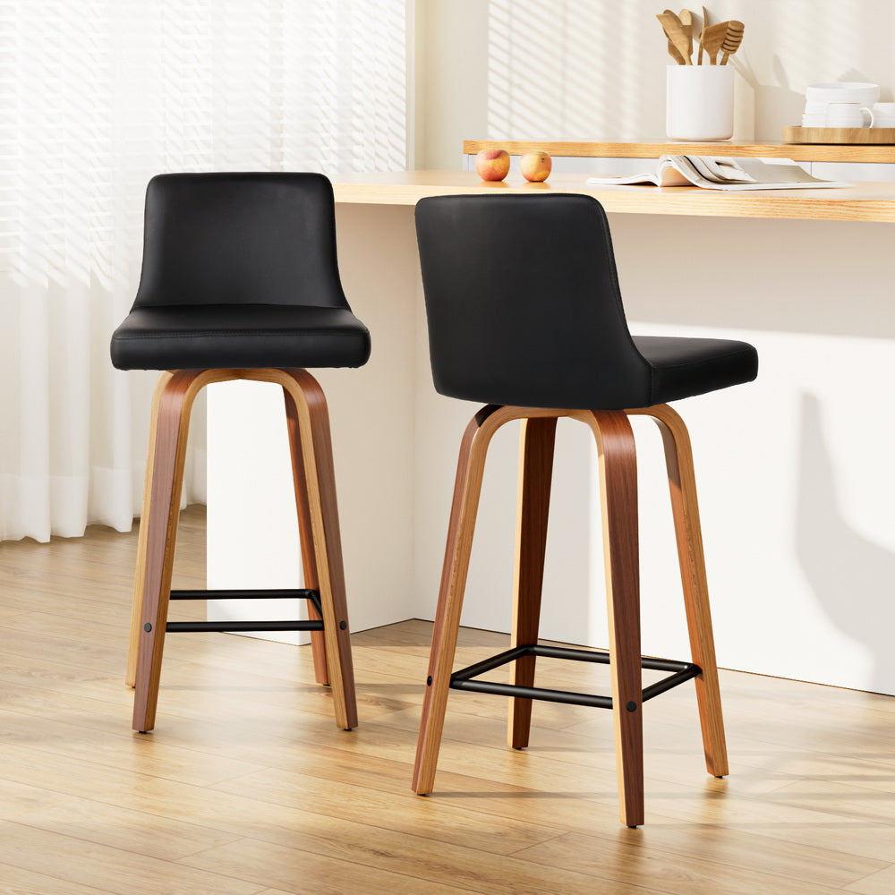 Artiss 2x Bar Stools Swivel Leather Padded Wooden BA-TW-8836-WALX2-AB