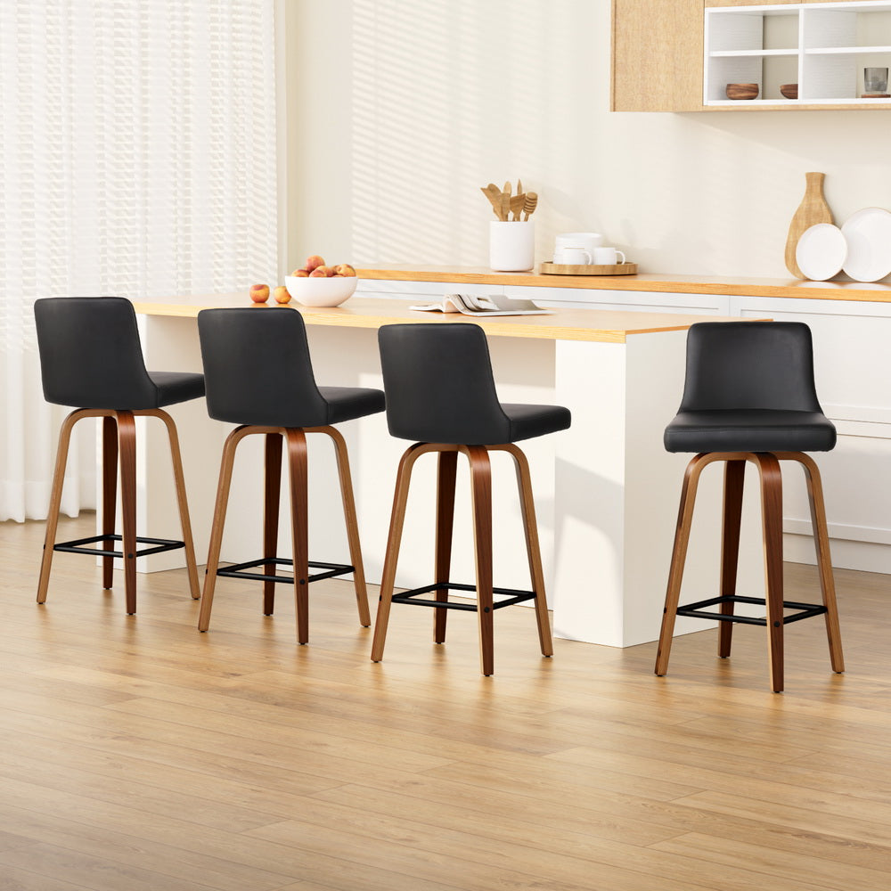 Artiss 4x Bar Stools Swivel Leather Padded Wooden BA-TW-8836-WALX4-AB