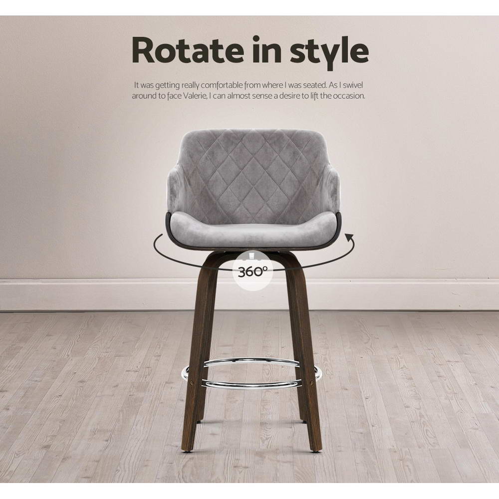 Artiss Bar Stools Swivel Velvet Padded Wooden BA-TW-8908-GY