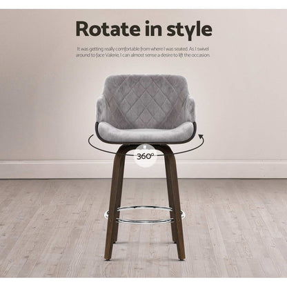 Artiss Bar Stools Swivel Velvet Padded Wooden BA-TW-8908-GY