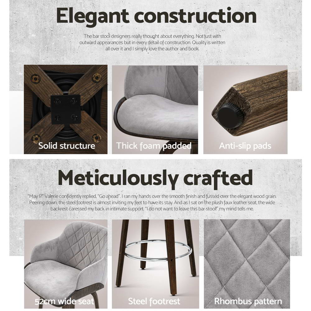 Artiss Bar Stools Swivel Velvet Padded Wooden BA-TW-8908-GY