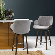 Artiss Bar Stools Swivel Velvet Padded Wooden BA-TW-8908-GY