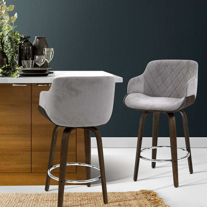 Artiss Bar Stools Swivel Velvet Padded Wooden BA-TW-8908-GY