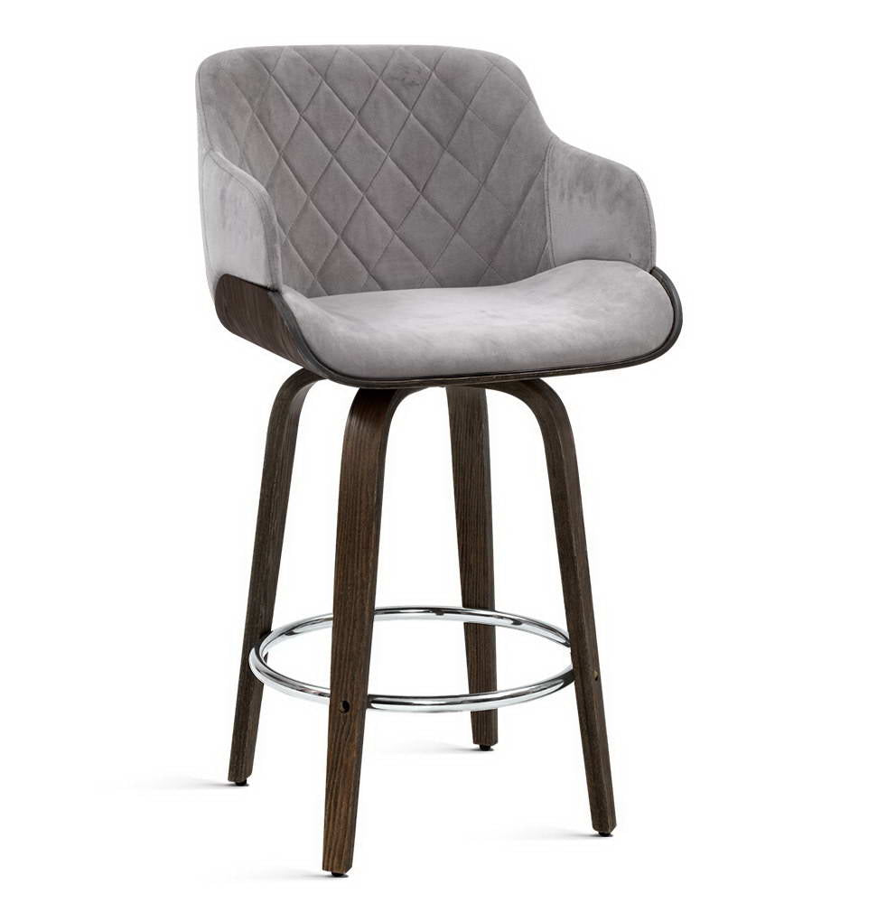 Artiss Bar Stools Swivel Velvet Padded Wooden BA-TW-8908-GY