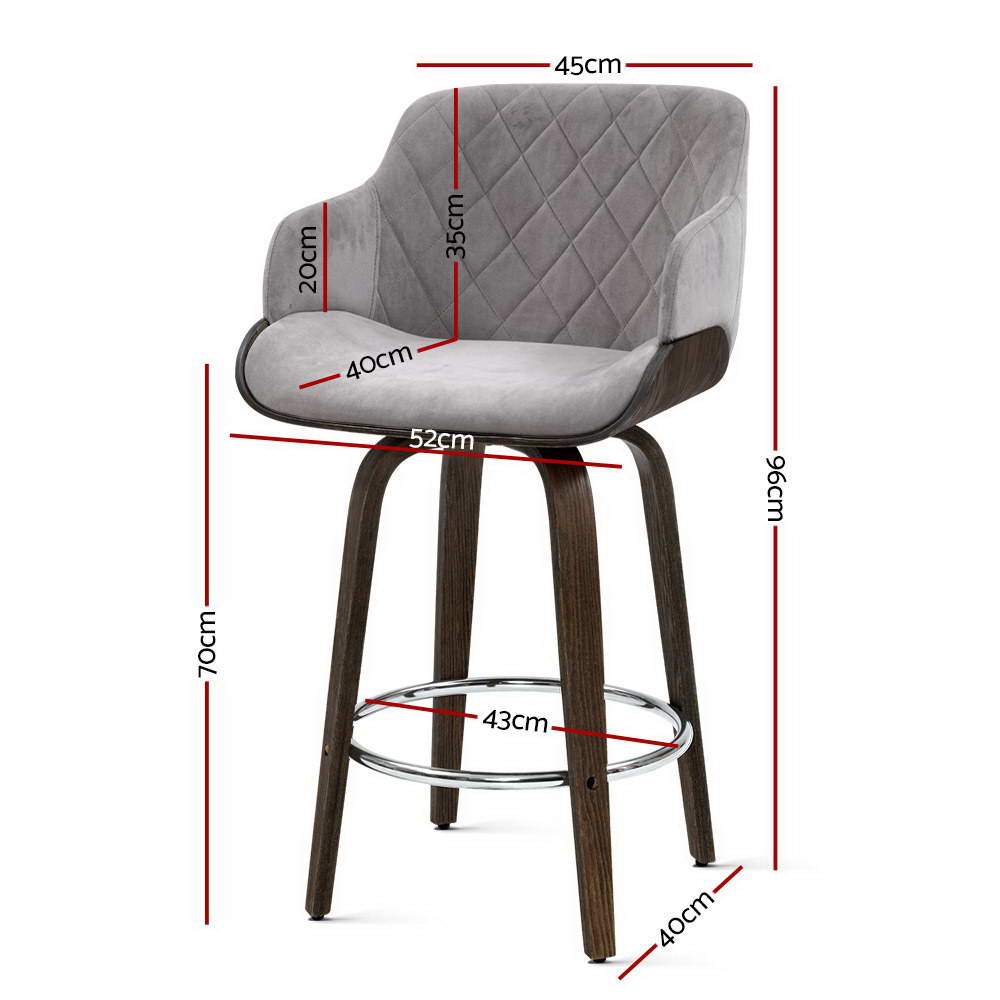 Artiss 2x Bar Stools Swivel Velvet Padded Wooden BA-TW-8908-GYX2