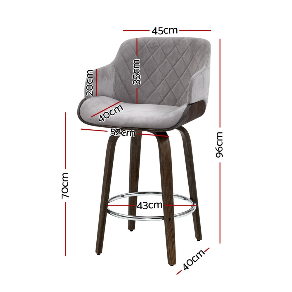 Artiss 4x Bar Stools Swivel Velvet Padded Wooden BA-TW-8908-GYX4