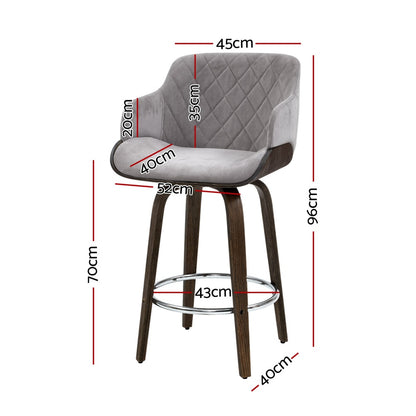 Artiss 4x Bar Stools Swivel Velvet Padded Wooden BA-TW-8908-GYX4