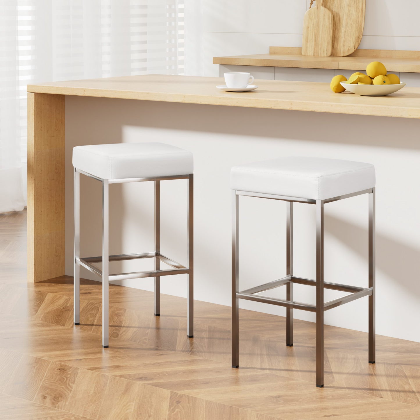 Artiss 2x Bar Stools Leather Padded Metal White BA-TW-9076-WHX2