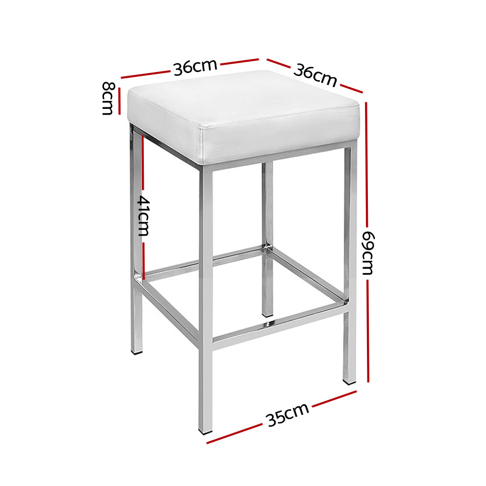 Artiss 2x Bar Stools Leather Padded Metal White BA-TW-9076-WHX2