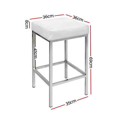 Artiss 2x Bar Stools Leather Padded Metal White BA-TW-9076-WHX2