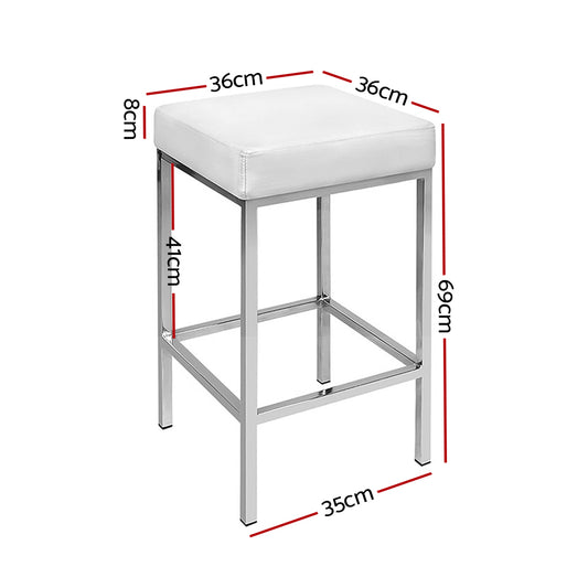Artiss 2x Bar Stools Leather Padded Metal White BA-TW-9076-WHX2