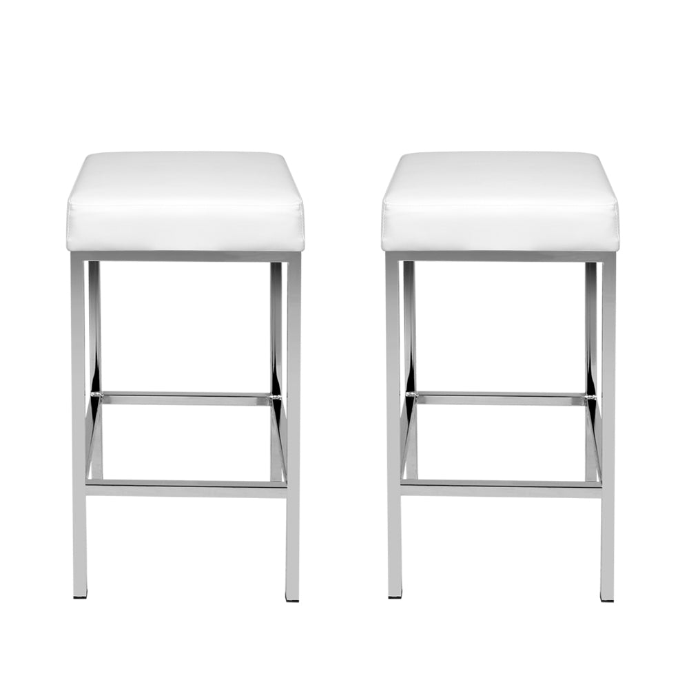 Artiss 2x Bar Stools Leather Padded Metal White BA-TW-9076-WHX2
